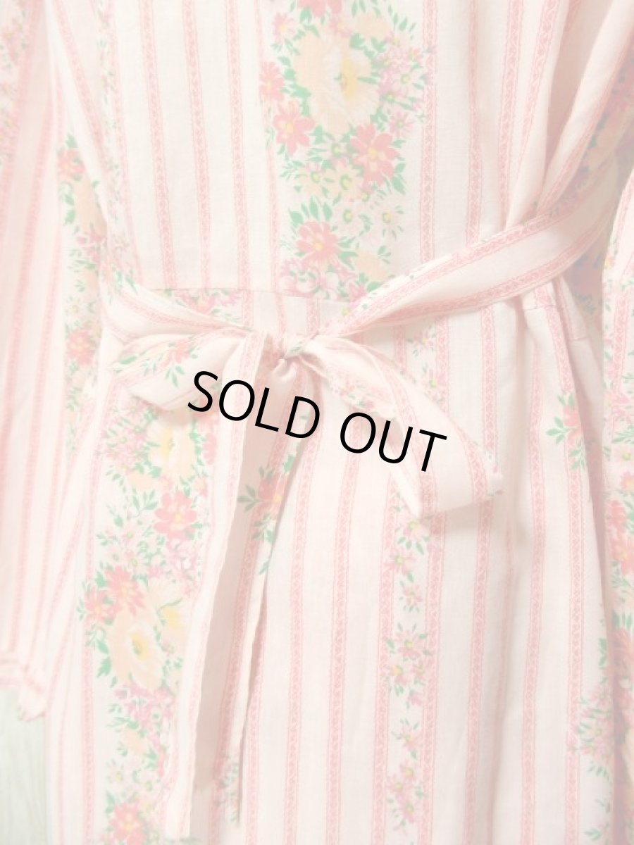 画像8: ストライプ柄 花柄 バックウエストリボン レトロ 長袖 ヨーロッパ古着 ヴィンテージワンピース＆スカートSET 【4984】 (8)