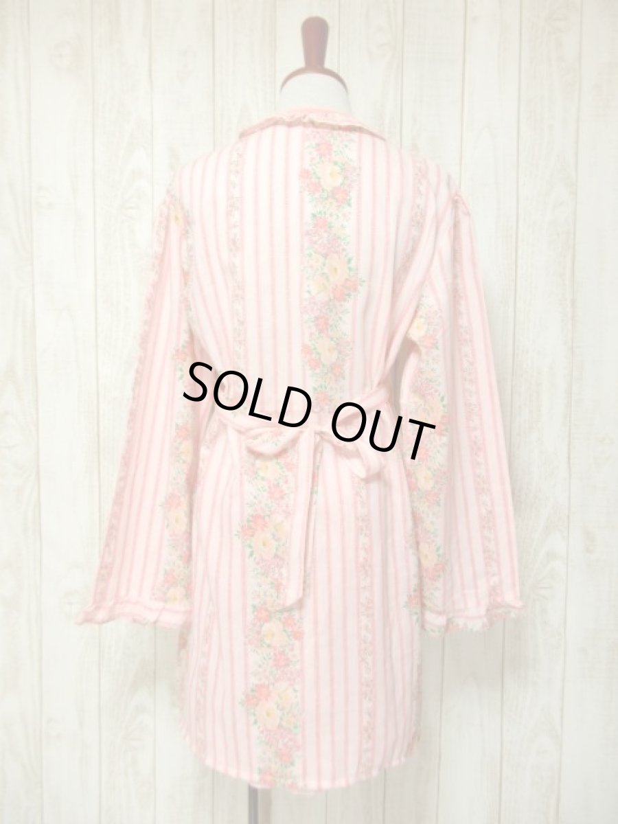 画像5: ストライプ柄 花柄 バックウエストリボン レトロ 長袖 ヨーロッパ古着 ヴィンテージワンピース＆スカートSET 【4984】 (5)