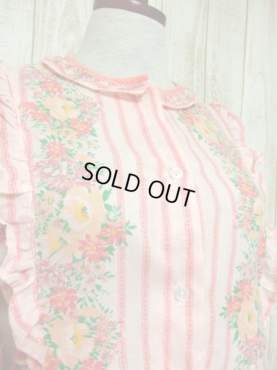 画像3: ストライプ柄 花柄 バックウエストリボン レトロ 長袖 ヨーロッパ古着 ヴィンテージワンピース＆スカートSET 【4984】 (3)