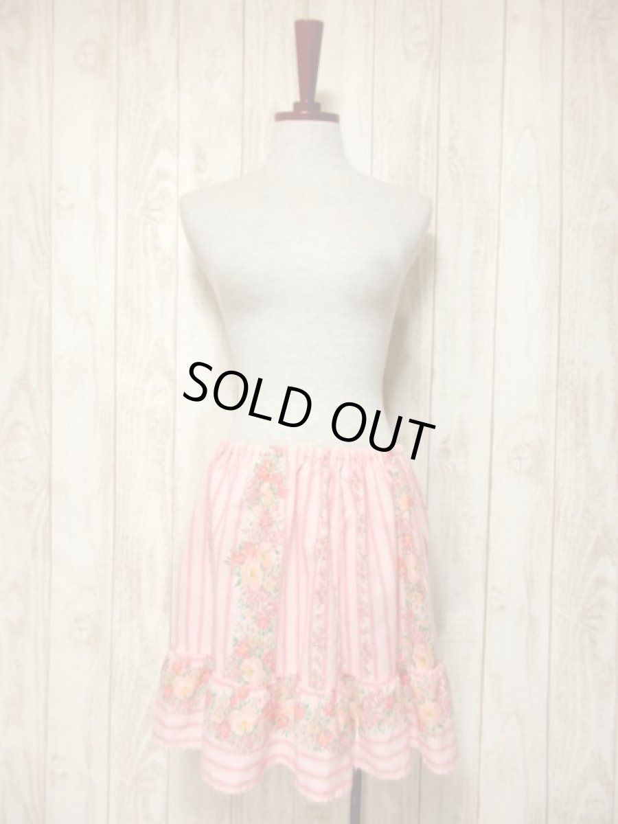 画像12: ストライプ柄 花柄 バックウエストリボン レトロ 長袖 ヨーロッパ古着 ヴィンテージワンピース＆スカートSET 【4984】 (12)