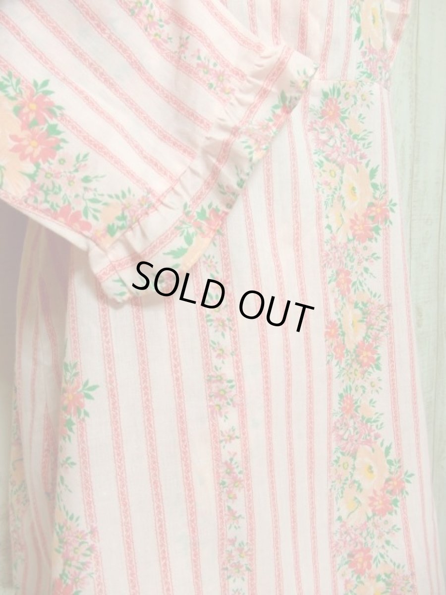 画像7: ストライプ柄 花柄 バックウエストリボン レトロ 長袖 ヨーロッパ古着 ヴィンテージワンピース＆スカートSET 【4984】 (7)