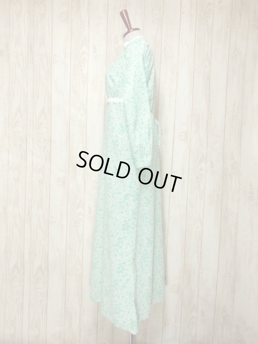 画像7: 花柄 レース装飾 バックウエストリボン レトロ 長袖 ヨーロッパ古着 ヴィンテージワンピースドレス 【4998】 (7)