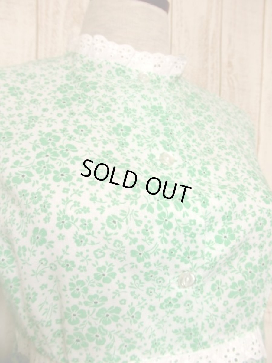 画像8: 花柄 レース装飾 バックウエストリボン レトロ 長袖 ヨーロッパ古着 ヴィンテージワンピースドレス 【4998】 (8)