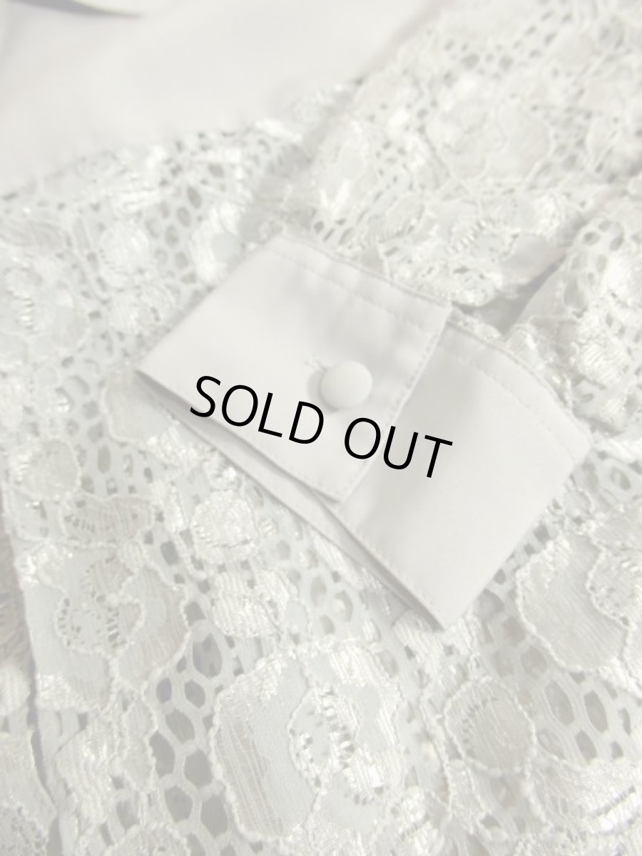 画像9: ヨーロッパ古着 グレー 花柄レース 切り替えし 羽織ってお洒落に決まる 大人クラシカ 長袖 シャツ ヴィンテージレースブラウス (9)