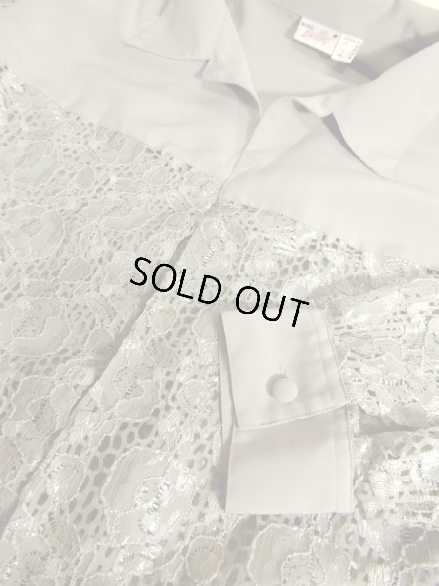 画像8: ヨーロッパ古着 グレー 花柄レース 切り替えし 羽織ってお洒落に決まる 大人クラシカ 長袖 シャツ ヴィンテージレースブラウス (8)