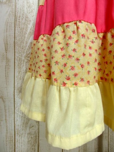 画像2: 小花柄切り替えパターン イエロー ピンク レトロ ヨーロッパ古着 ヴィンテージスカート