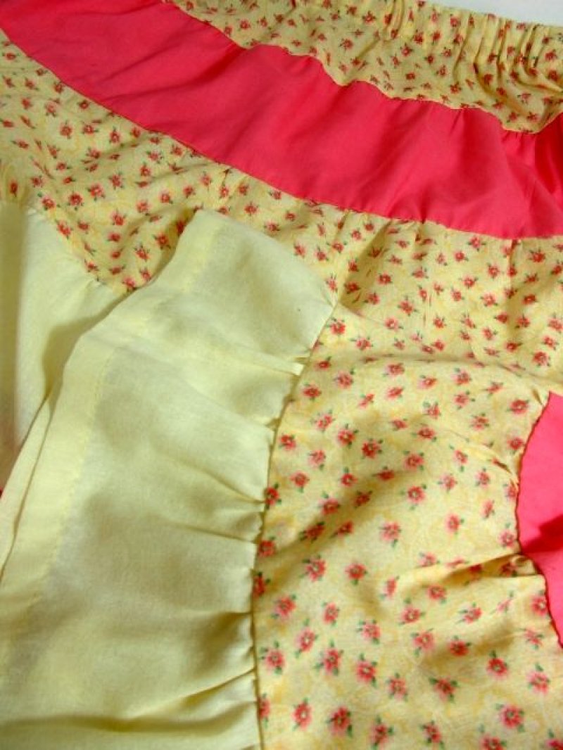 画像3: 小花柄切り替えパターン イエロー ピンク レトロ ヨーロッパ古着 ヴィンテージスカート