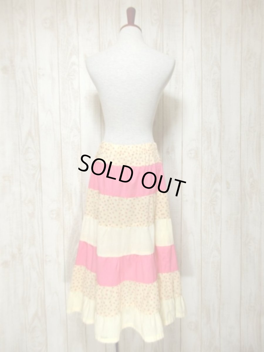 画像5: 小花柄切り替えパターン イエロー ピンク レトロ ヨーロッパ古着 ヴィンテージスカート (5)