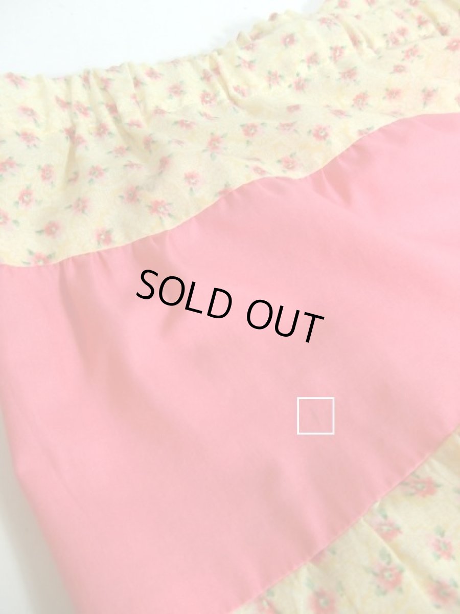 画像7: 小花柄切り替えパターン イエロー ピンク レトロ ヨーロッパ古着 ヴィンテージスカート (7)