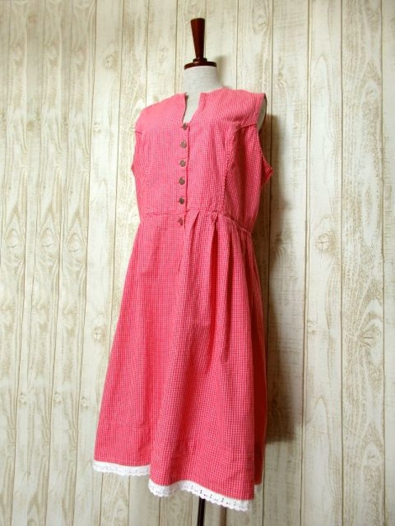 画像1: ピンク×ホワイト×レッド×チェック柄が可愛い〜!!アンティークレース装飾 ディアンドル チロルワンピース ドイツ民族衣装 舞台 演奏会 フォークダンス オクトーバーフェスト 【5067】