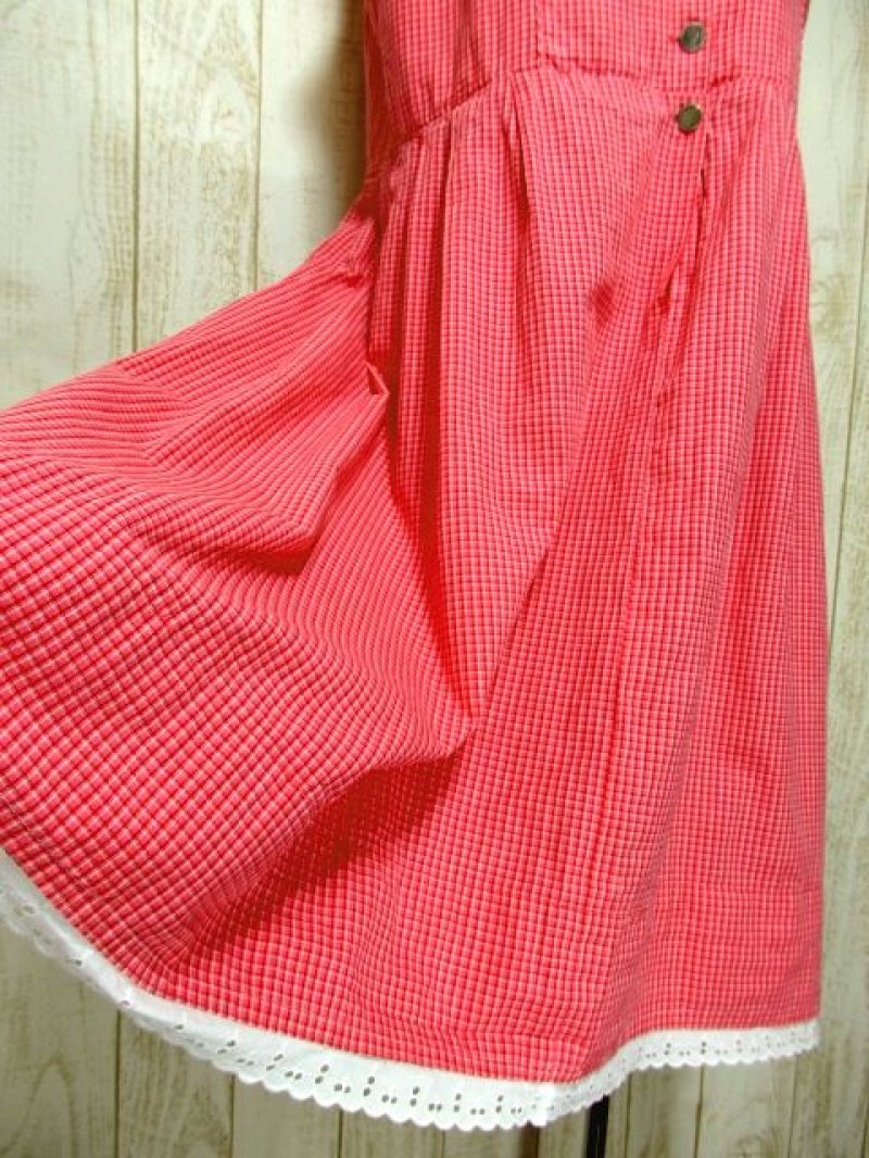 画像2: ピンク×ホワイト×レッド×チェック柄が可愛い〜!!アンティークレース装飾 ディアンドル チロルワンピース ドイツ民族衣装 舞台 演奏会 フォークダンス オクトーバーフェスト 【5067】