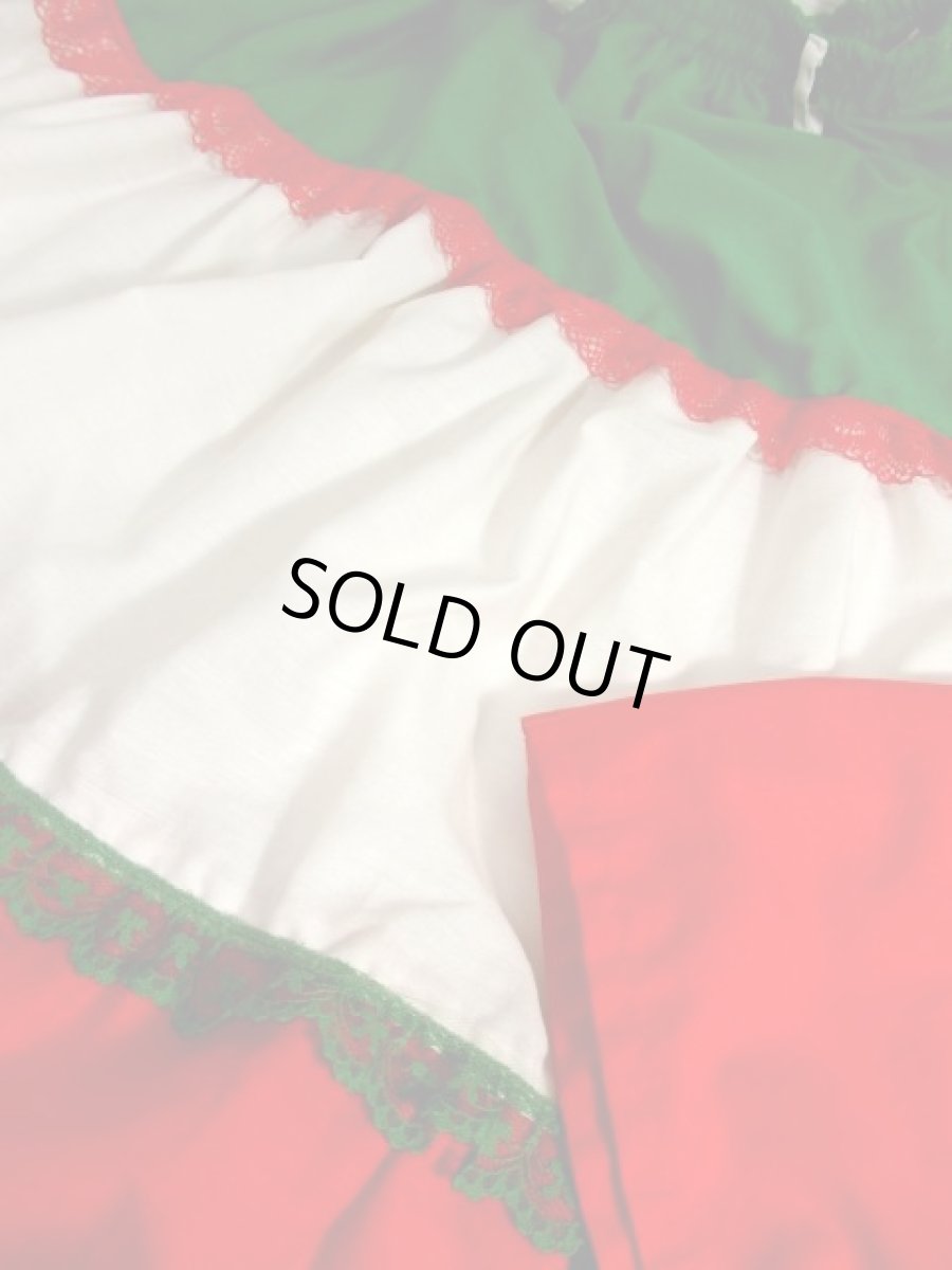 画像8: ティアード フラワーレース ホワイト グリーン レッド レトロ ヨーロッパ古着 ヴィンテージスカート (8)