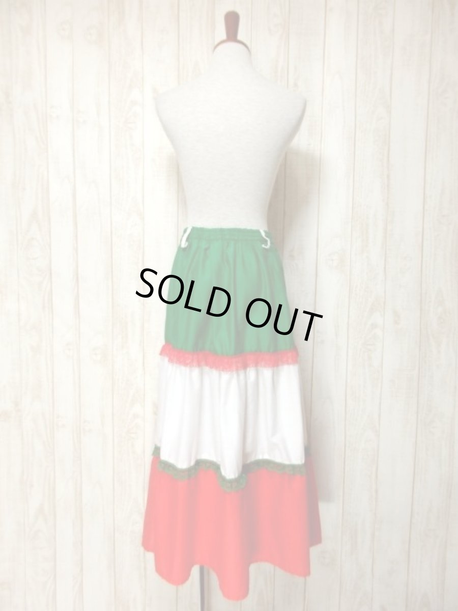 画像5: ティアード フラワーレース ホワイト グリーン レッド レトロ ヨーロッパ古着 ヴィンテージスカート (5)