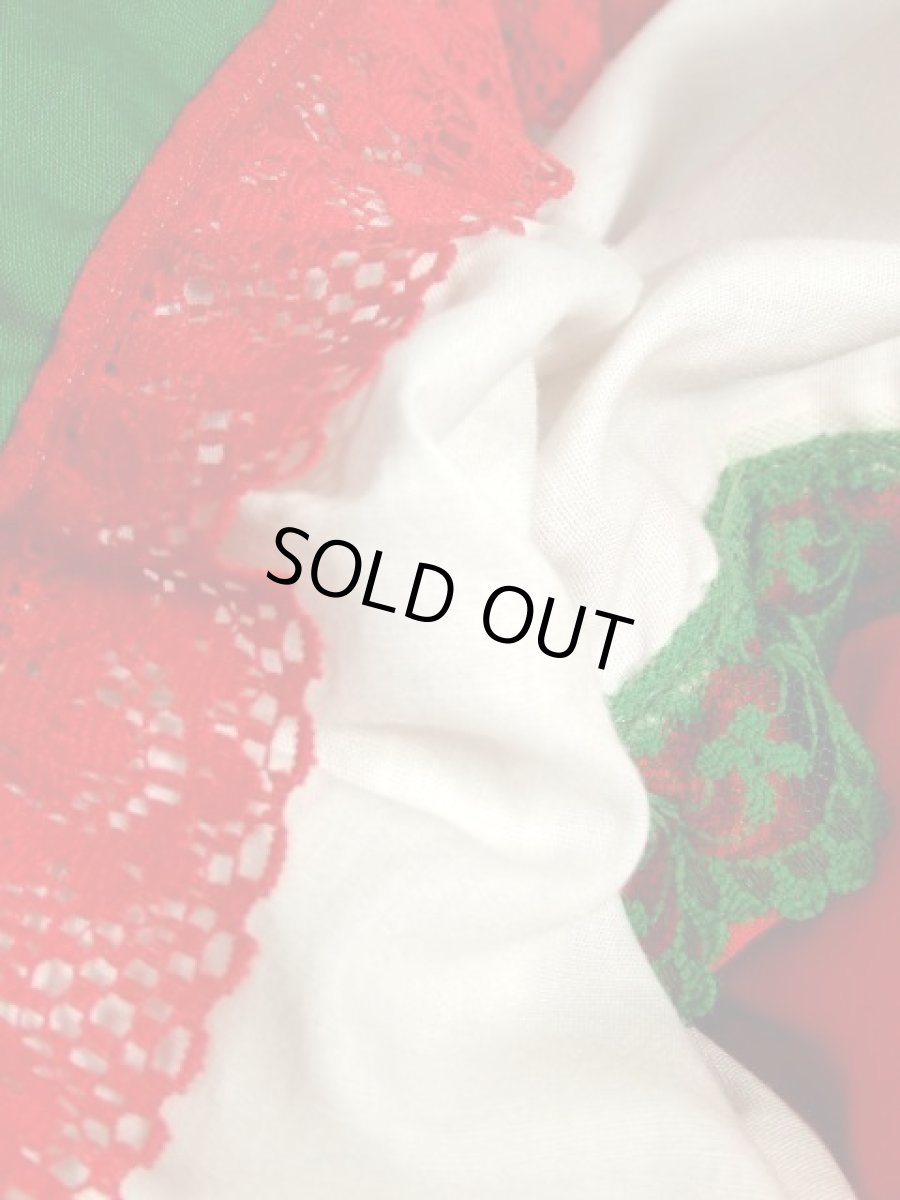 画像9: ティアード フラワーレース ホワイト グリーン レッド レトロ ヨーロッパ古着 ヴィンテージスカート (9)