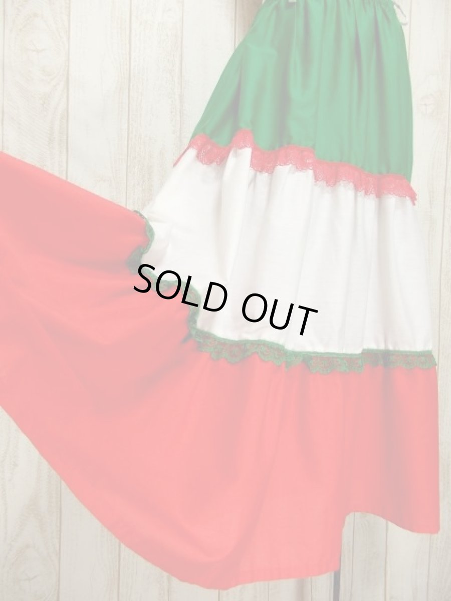 画像4: ティアード フラワーレース ホワイト グリーン レッド レトロ ヨーロッパ古着 ヴィンテージスカート (4)