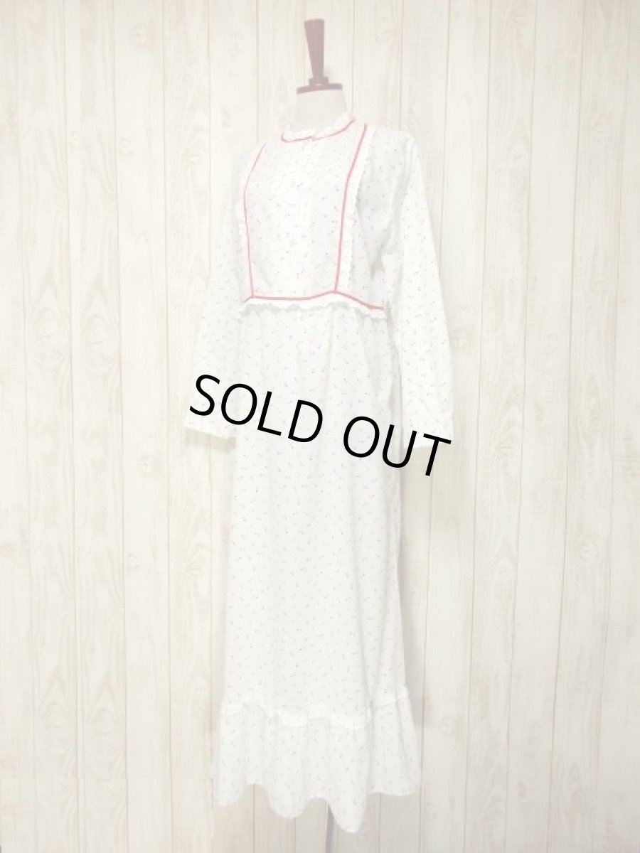 画像2: 木の実柄 ホワイト レース ふんわり レトロ 長袖 ヨーロッパ古着 ヴィンテージドレス 【5097】 (2)