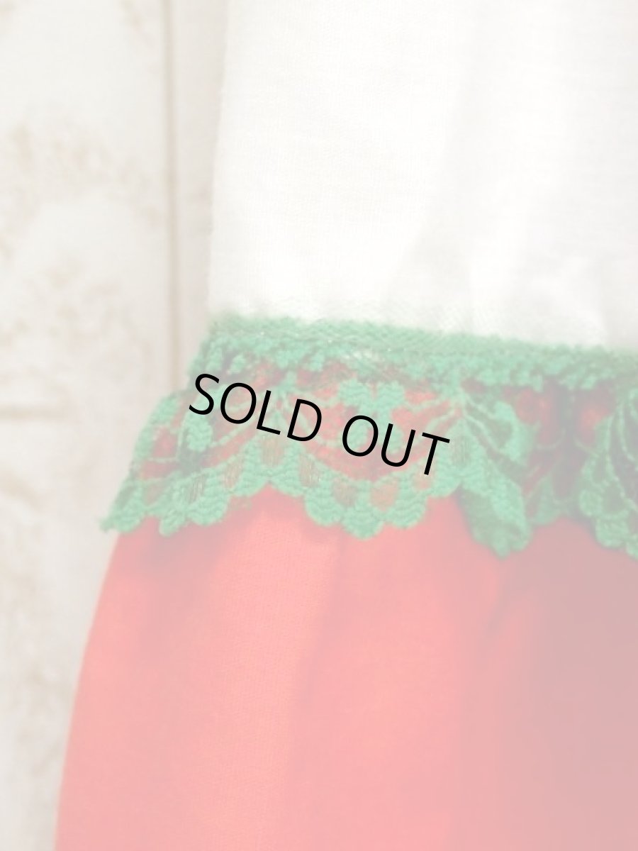 画像7: ティアード フラワーレース ホワイト グリーン レッド レトロ ヨーロッパ古着 ヴィンテージスカート (7)