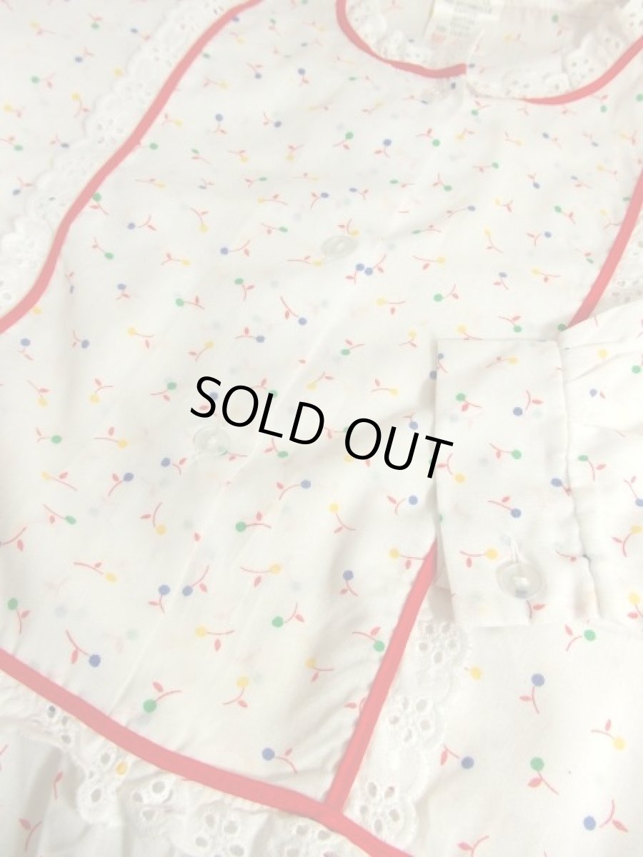 画像9: 木の実柄 ホワイト レース ふんわり レトロ 長袖 ヨーロッパ古着 ヴィンテージドレス 【5097】 (9)