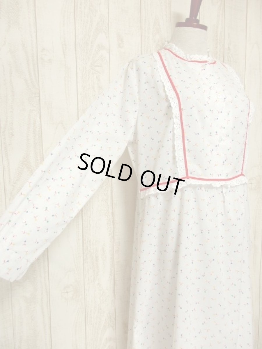 画像4: 木の実柄 ホワイト レース ふんわり レトロ 長袖 ヨーロッパ古着 ヴィンテージドレス 【5097】 (4)
