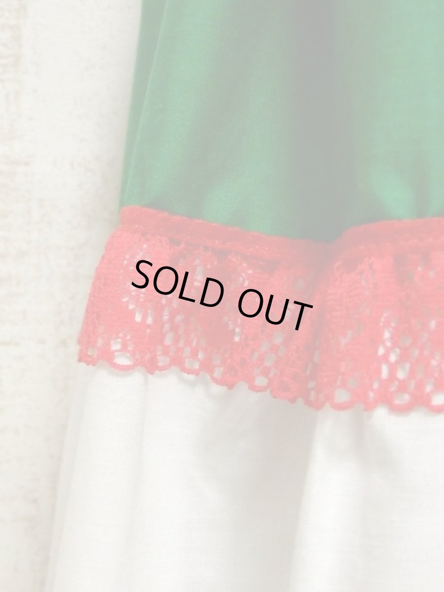 画像6: ティアード フラワーレース ホワイト グリーン レッド レトロ ヨーロッパ古着 ヴィンテージスカート (6)