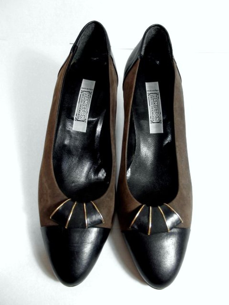 画像1: パンプス イタリア製 スエード レザー バイカラー ヴィンテージ レトロ 23.5cm