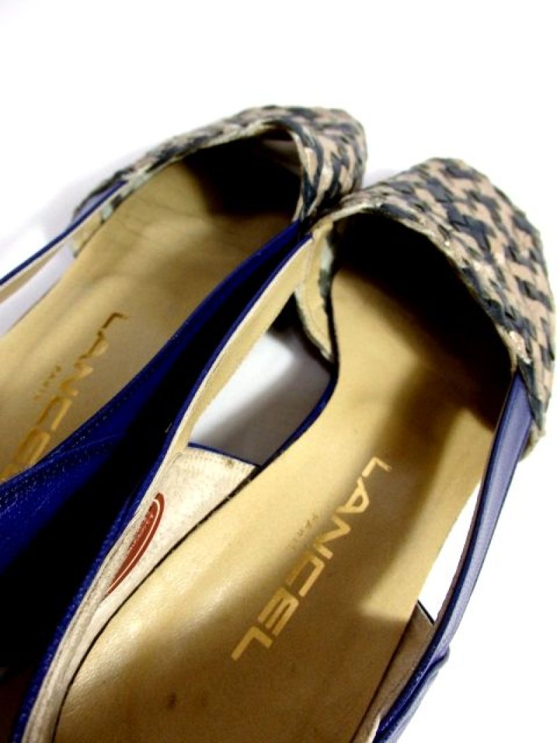 画像3: ヴィンテージパンプスサンダル 編み上げデザイン ブルー 約24cm【5111】