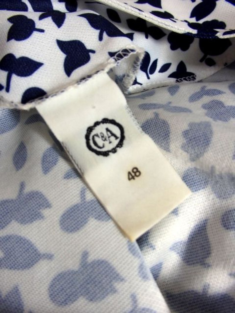 画像3: リーフ柄 ネイビー ホワイト ベルトSET ウエストゴム レトロ 長袖 ヨーロッパ古着 ヴィンテージドレス 