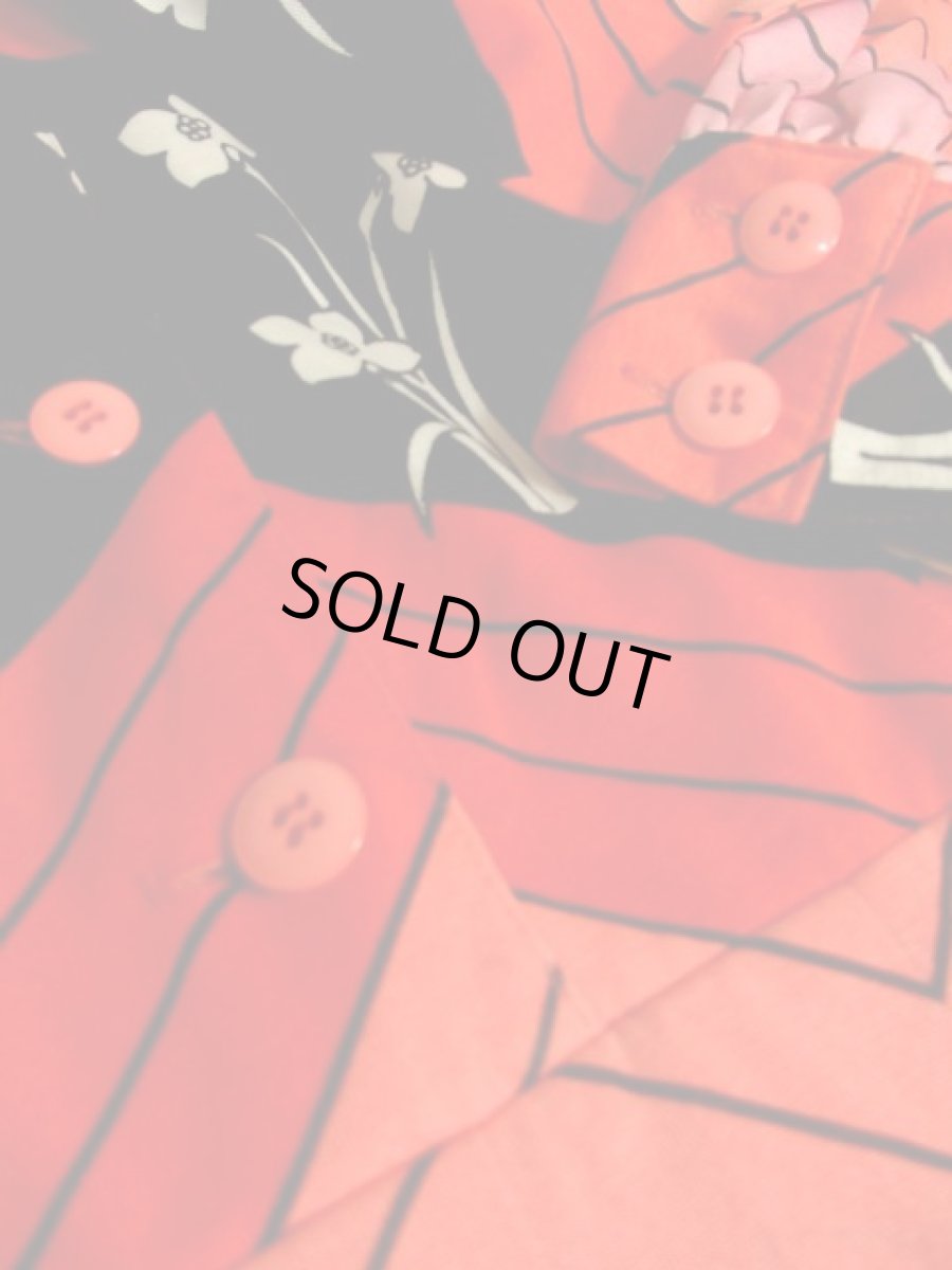 画像8: ポップ 花柄 ジグザグ柄 首元リボン 70's 長袖 昭和レトロ 国産古着 レトロワンピース 【5141】 (8)