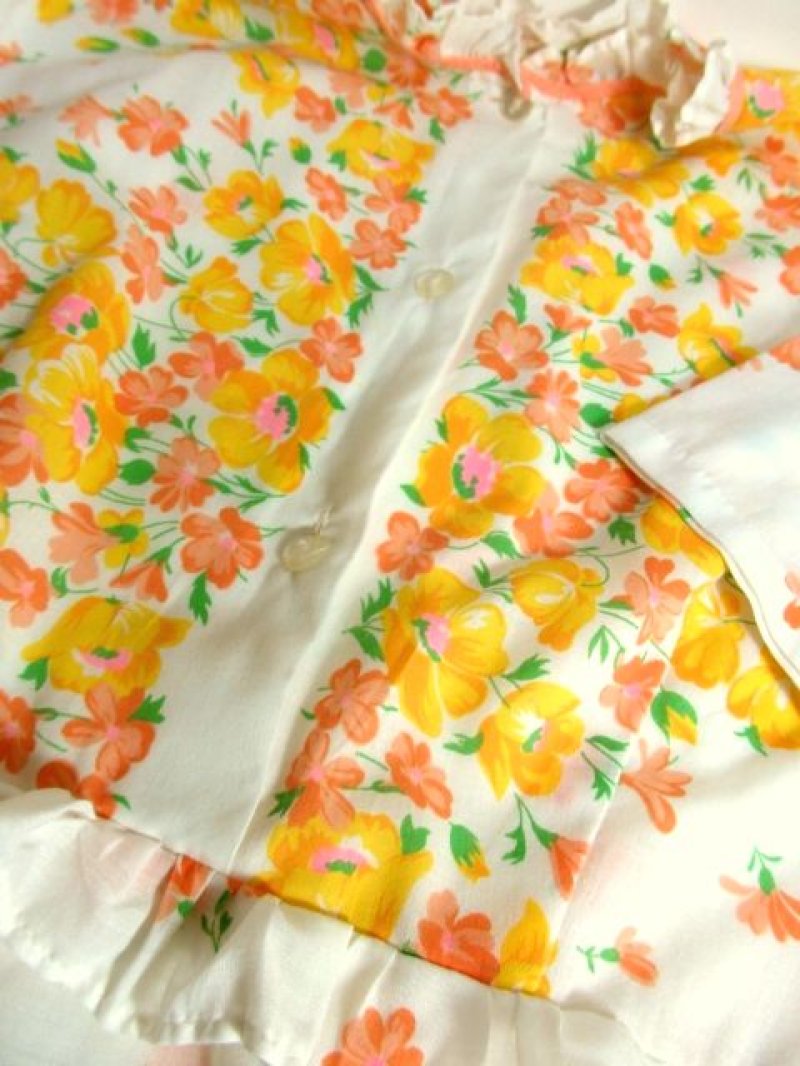 画像3: ヨーロッパ古着 可愛らしいアンティークフラワープリント×フリル×リボンテープ装飾♪ ふんわり乙女ガーリーヴィンテージドレス