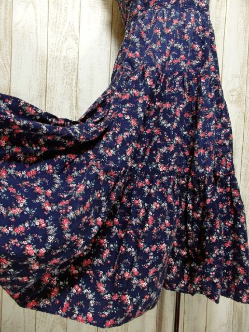 画像2: USA古着　大人っぽいレトロアンティークフラワープリント柄が魅力的♪　Aラインシルエット×バックウエストリボン結び★　大人レトロなヴィンテージワンピース　ネイビー