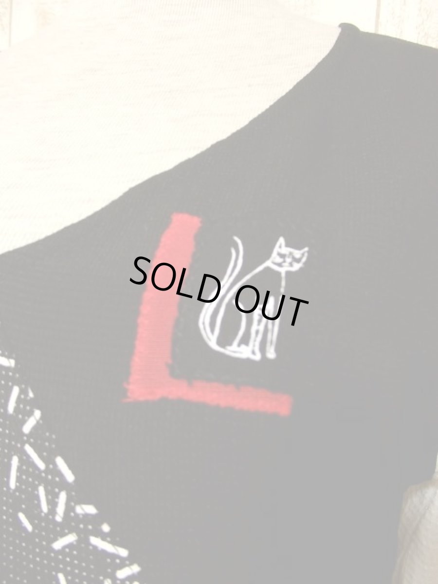 画像3: ネコ柄 猫柄 モノクロドット ブラック ホワイト アシンメトリーデザイン USA古着 長袖 シャツ ヴィンテージトップス (3)