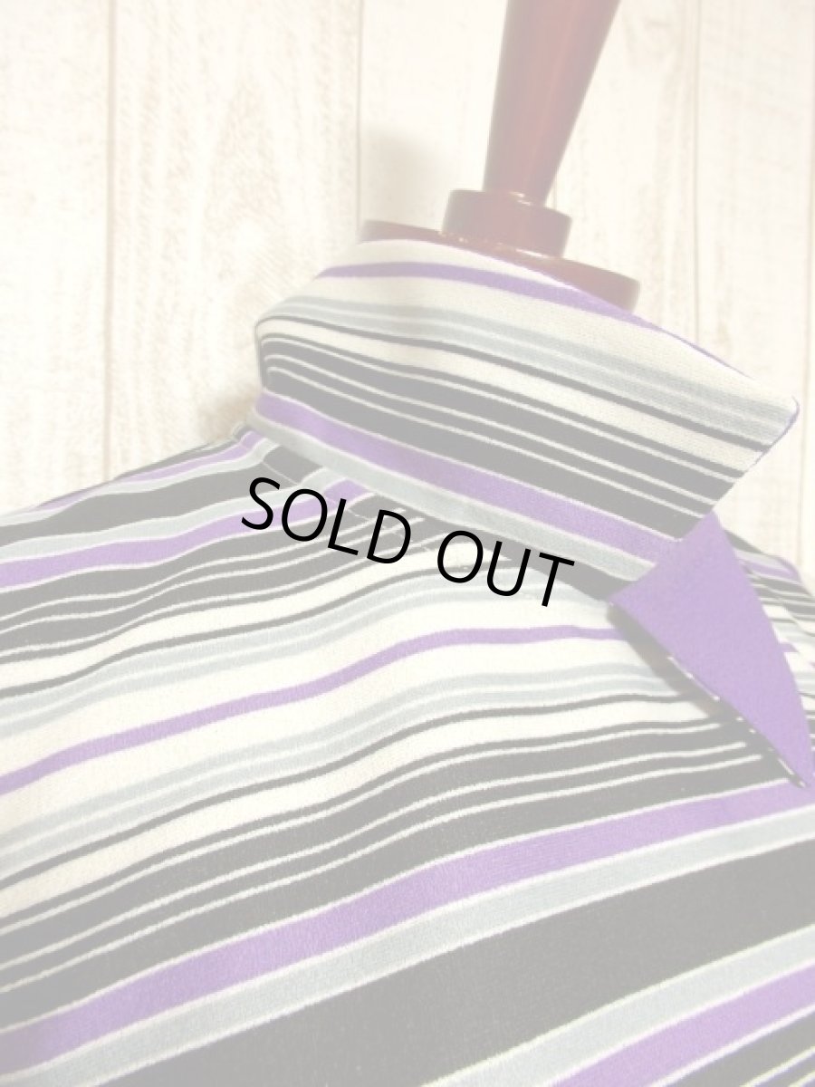 画像8: ボーダー柄 パープル ホワイト ブラック グレー レトロ ヨーロッパ古着 ヴィンテージワンピース (8)