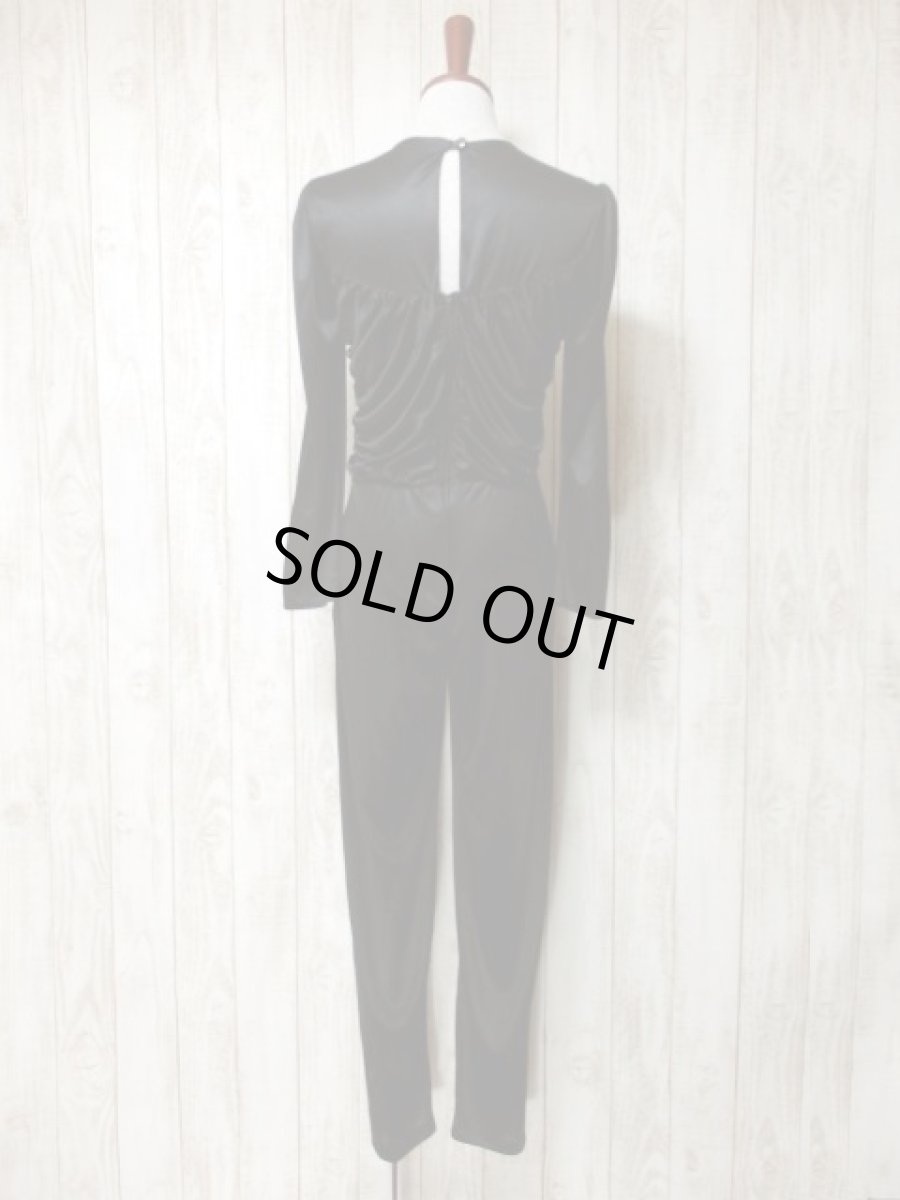 画像5: スパンコール ブラック レース装飾 レトロ 長袖 USA古着 ヴィンテージオールインワン (5)