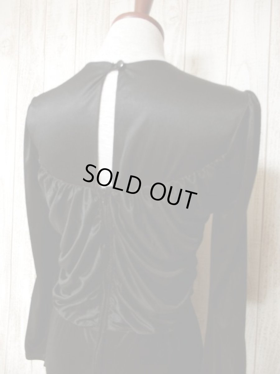 画像6: スパンコール ブラック レース装飾 レトロ 長袖 USA古着 ヴィンテージオールインワン (6)