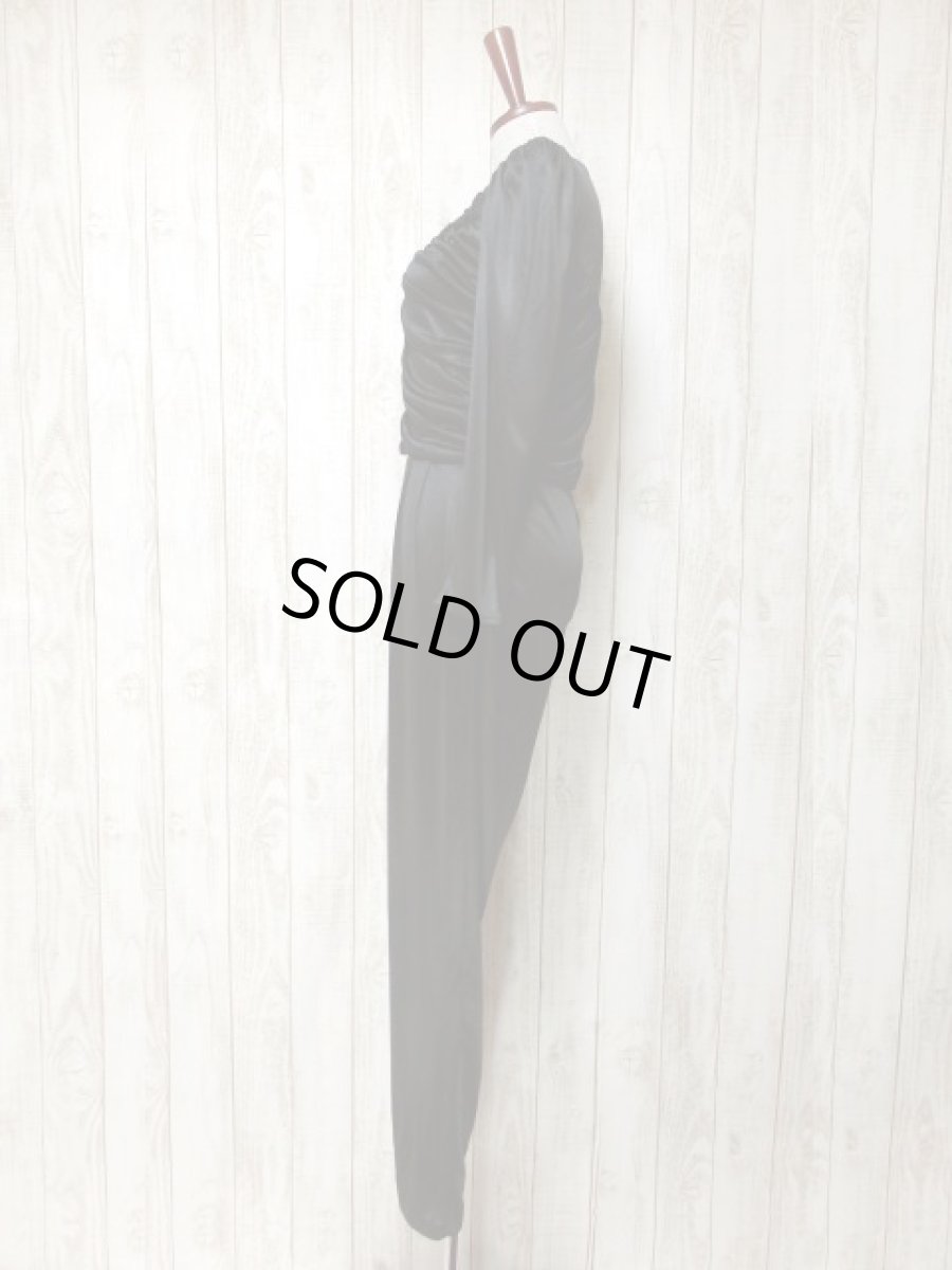 画像7: スパンコール ブラック レース装飾 レトロ 長袖 USA古着 ヴィンテージオールインワン (7)