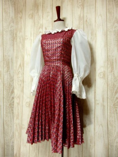 画像1: ヨーロッパ古着 ヴィンテージ ドレス 花織り 刺繍 プリーツ 衣装 クラシカル