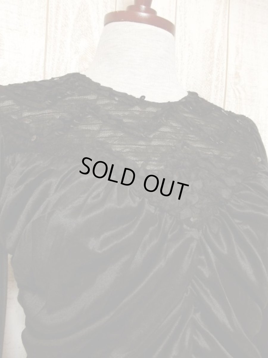 画像3: スパンコール ブラック レース装飾 レトロ 長袖 USA古着 ヴィンテージオールインワン (3)