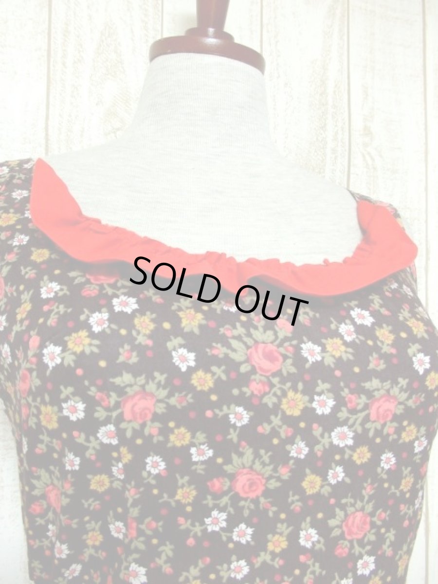 画像3: Aライン 花柄 切り替えし ノースリーブ レトロ ガーリー USA古着 ヴィンテージドレス【5261】 (3)