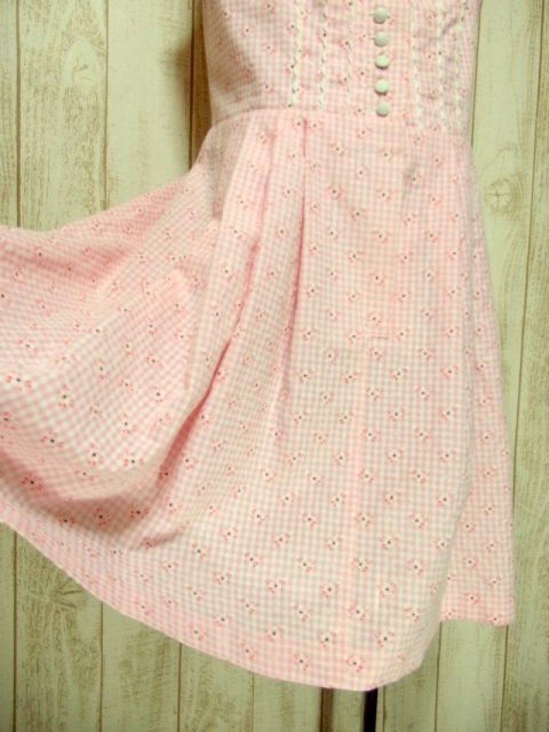 画像2: チェック柄 小花柄 ピンク ホワイト ナミナミテープ ノースリーブ クラシカル ディアンドル チロルワンピース ドイツ民族衣装 舞台 演奏会 フォークダンス オクトーバーフェスト 【5290】