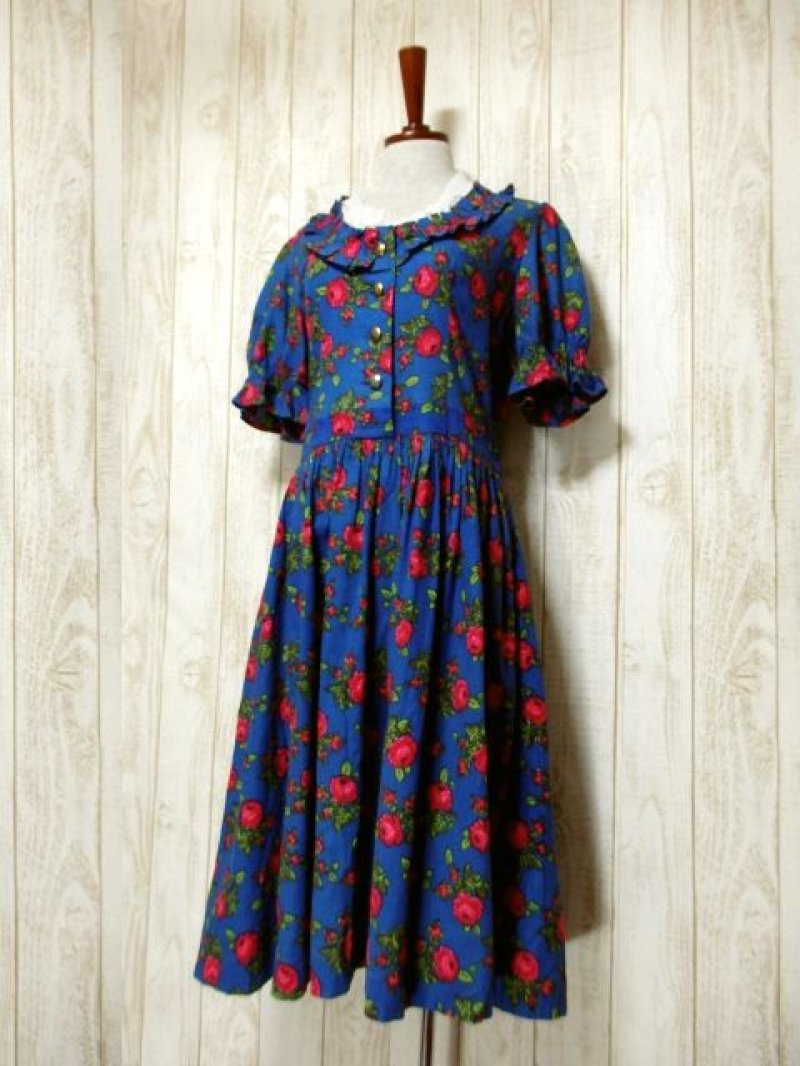 画像1: アンティークフラワー柄×首元フリル×レース装飾 ふんわり大人ガーリー ディアンドル チロルワンピース ドイツ民族衣装 舞台 演奏会 フォークダンス オクトーバーフェスト 【5350】