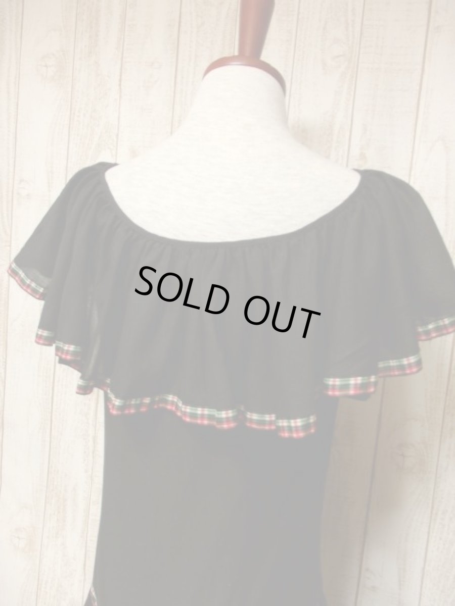 画像7: 大きな襟 チェック柄 ブラック ウエストリボン ノースリーブ レトロ ガーリー USA古着 ヴィンテージドレス【5362】 (7)