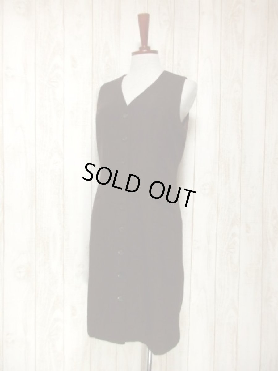 画像2: ブラウン 無地 前開き 羽織りにもおすすめ ノースリーブ レトロ USA古着 ヴィンテージワンピース【5420】 (2)