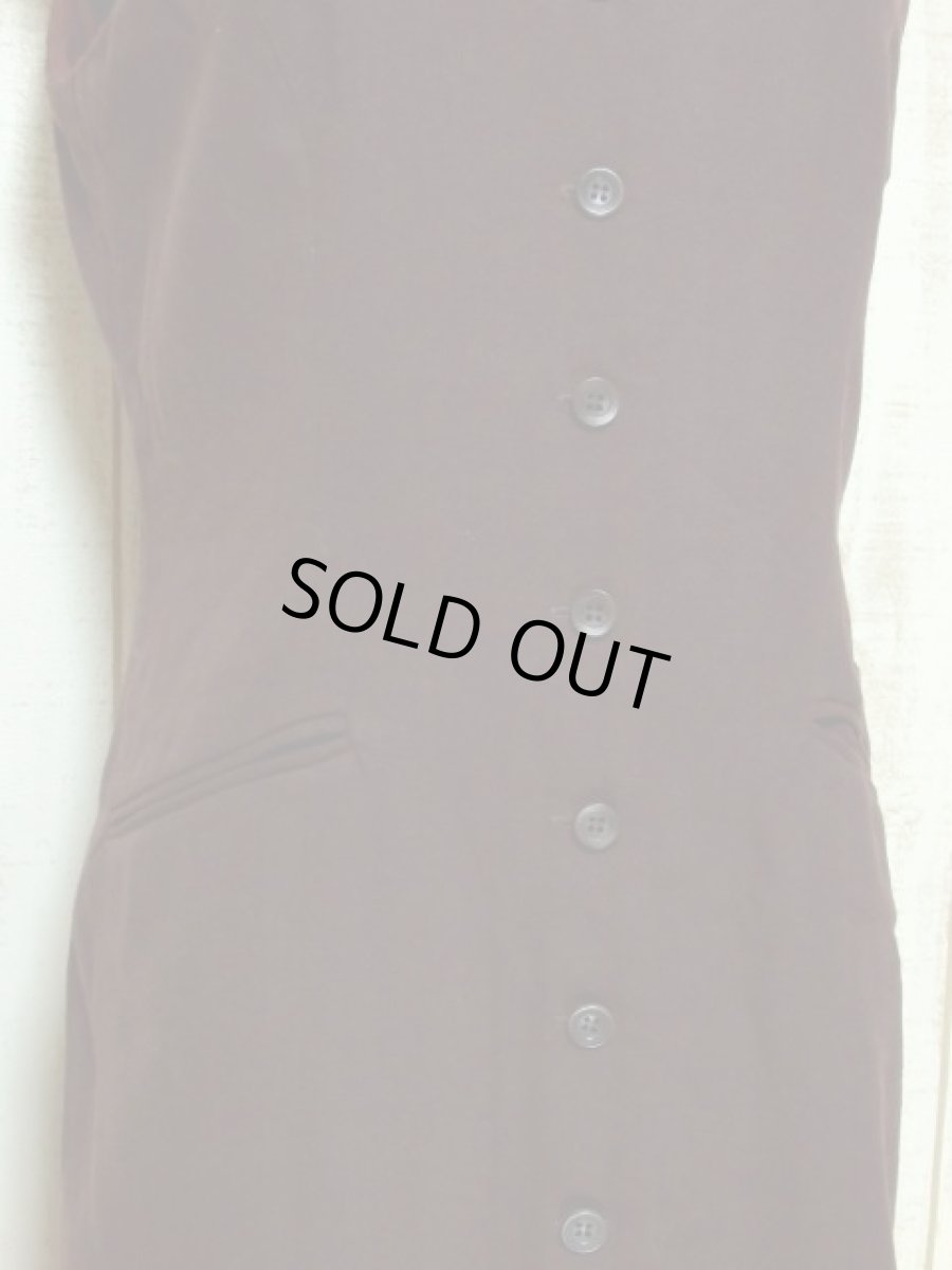 画像7: ブラウン 無地 前開き 羽織りにもおすすめ ノースリーブ レトロ USA古着 ヴィンテージワンピース【5420】 (7)