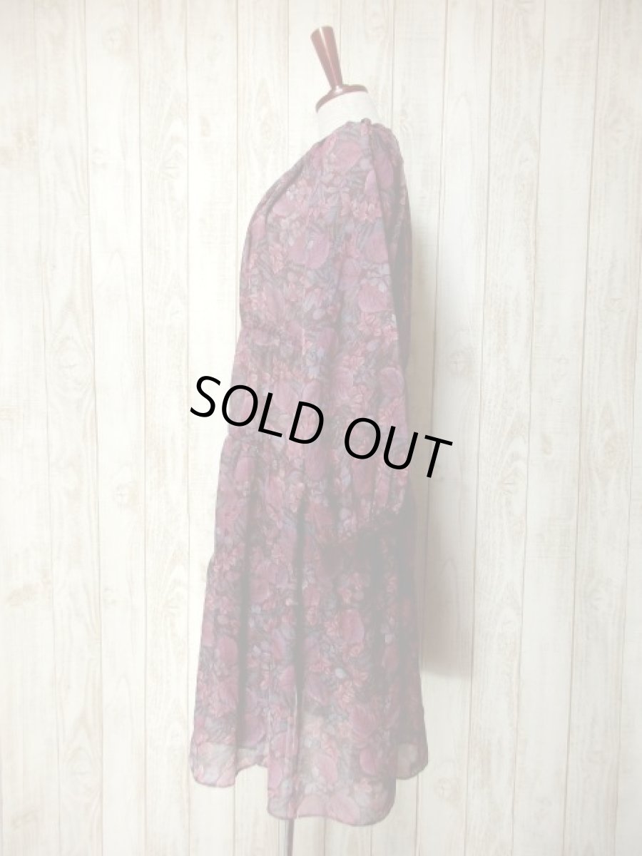 画像7: リーフ柄 首元リボン 上品 レトロ 長袖 ヨーロッパ古着 ヴィンテージワンピース 【5453】 (7)