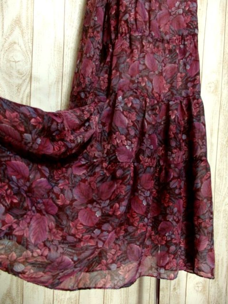 画像2: リーフ柄 首元リボン 上品 レトロ 長袖 ヨーロッパ古着 ヴィンテージワンピース 【5453】