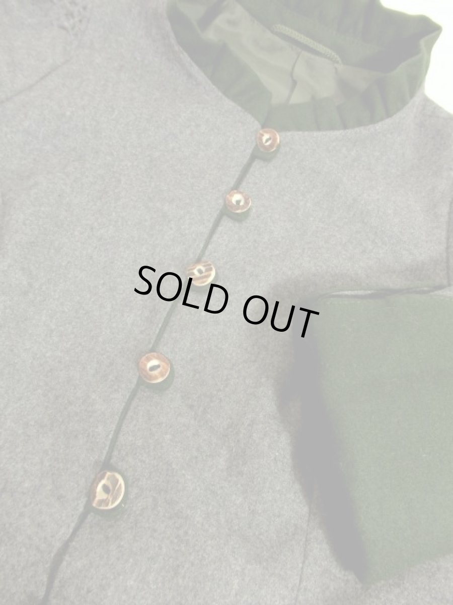 画像10: グレー グリーン 切り替えし スタンドカラー フォークロア レトロ ヨーロッパ古着 チロルジャケット【5470】 (10)