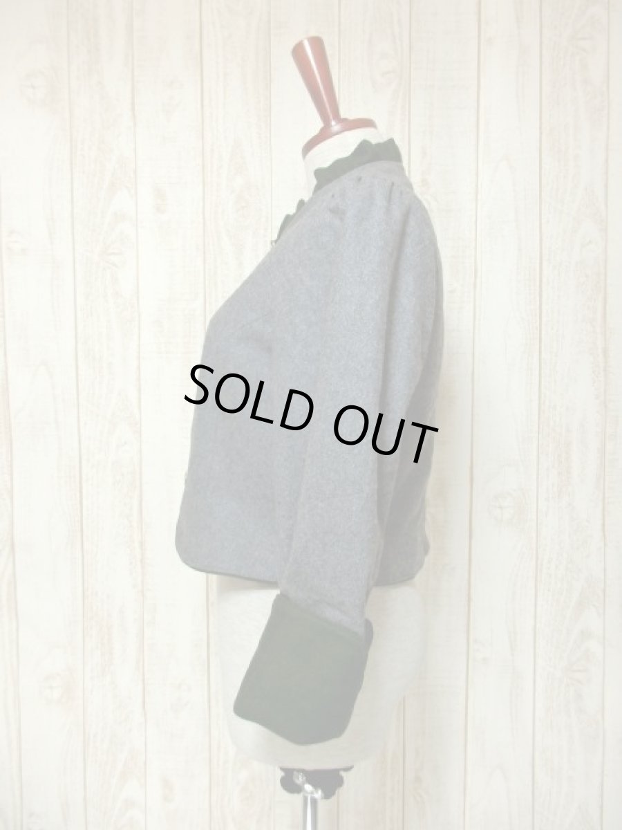 画像6: グレー グリーン 切り替えし スタンドカラー フォークロア レトロ ヨーロッパ古着 チロルジャケット【5470】 (6)