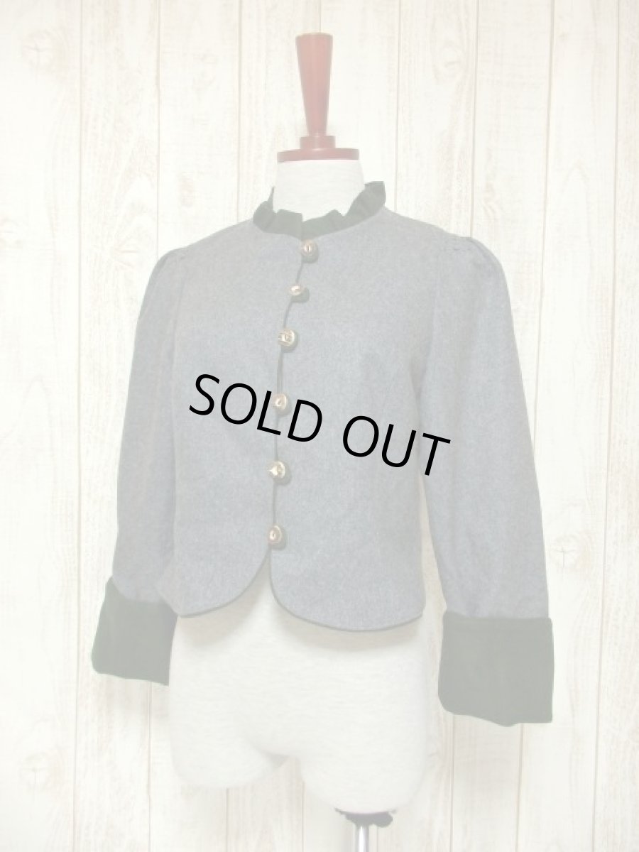 画像2: グレー グリーン 切り替えし スタンドカラー フォークロア レトロ ヨーロッパ古着 チロルジャケット【5470】 (2)