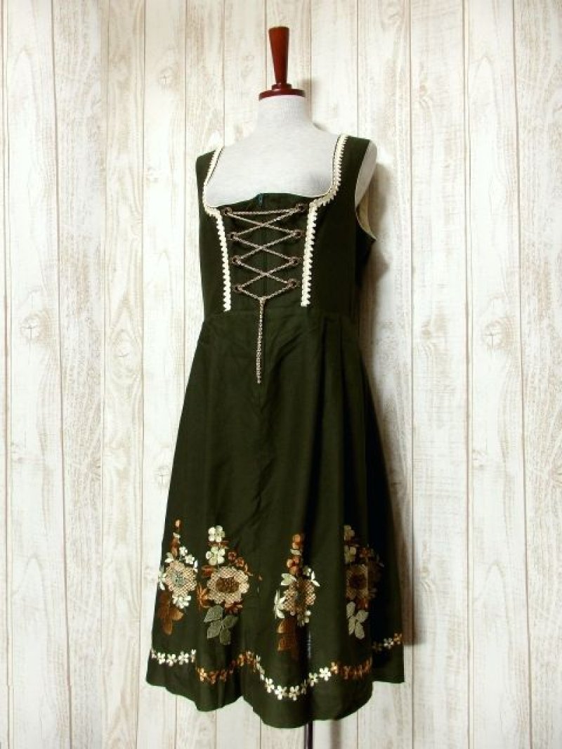 画像1: 360度お花刺繍にうっとり フロントチェーン×ジッパーデザイン 大人の可愛さを秘めた主役級の大人クラシカル ディアンドル チロルワンピース ドイツ民族衣装 舞台 演奏会 フォークダンス オクトーバーフェスト 【5501】