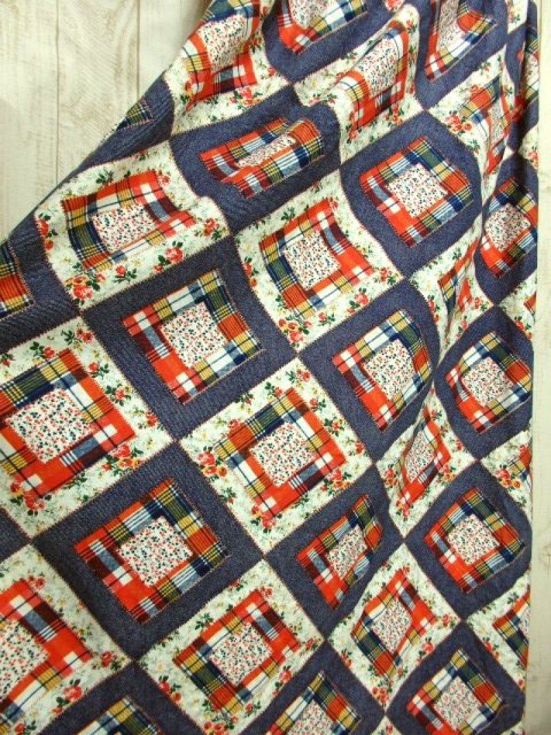 画像2: パッチワーク柄 花柄 レース 切り替えし レトロ 長袖 USA古着 ヴィンテージマキシワンピース 【5508】